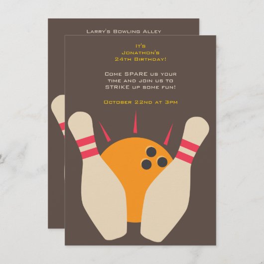 Opvallende uitnodiging voor Bowling Party (Voorkant / Achterkant)