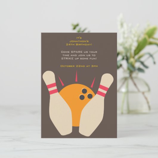 Opvallende uitnodiging voor Bowling Party (Staand voorkant)