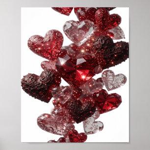 Opvallende zilveren HARTEN EN GLITTER 3D-tekstkuns Poster