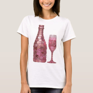 Opvallende zilveren ROZE MUNT FLES EN GLAS Print T-shirt
