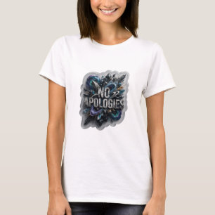Opvallende zilveren tekst ontwerp zonder excuses t-shirt