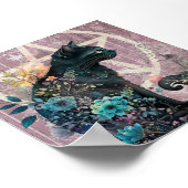 Opvallende Zwarte Kat Jewel-Toned Pentacle Flowers Poster (Hoek)