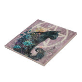Opvallende Zwarte Kat Jewel-Toned Pentacle Flowers Tegeltje (Zijkant)