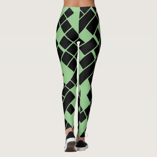 Opvallende zwarte rechthoeken op groene Leggings (Achterkant)