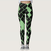 Opvallende zwarte rechthoeken op groene Leggings (Voorkant)