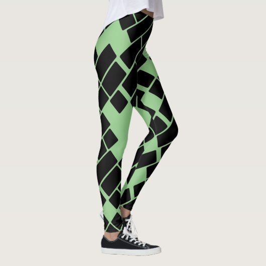 Opvallende zwarte rechthoeken op groene Leggings (Rechts)