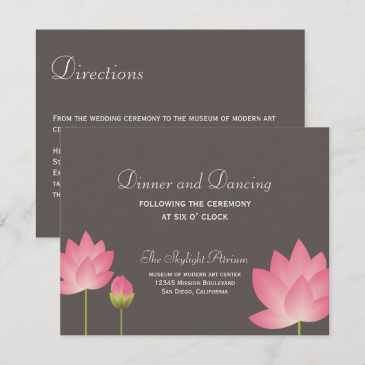 Opvang voor roze lotusbloem grijze bruiloft informatiekaartje (Voorkant / Achterkant)