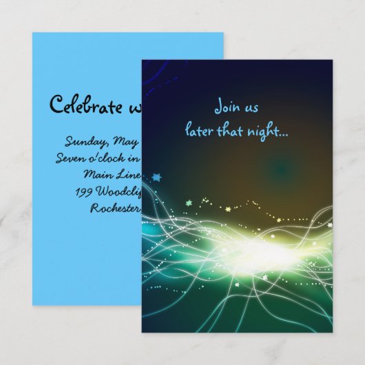 Opvangkaart voor Neon Star Bar Mitzvah Party Informatiekaartje (Voorkant / Achterkant)