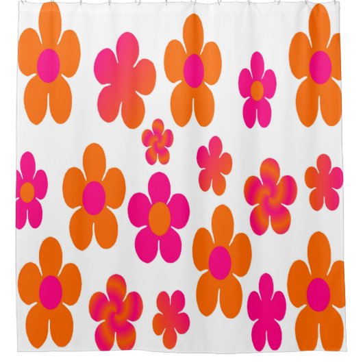 Opvlieger, roze en oranje douchegordijn (Voorkant)