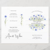 Opvouwbaar Bord Blauw Bloemen Bruiloft Programma (Voorkant)