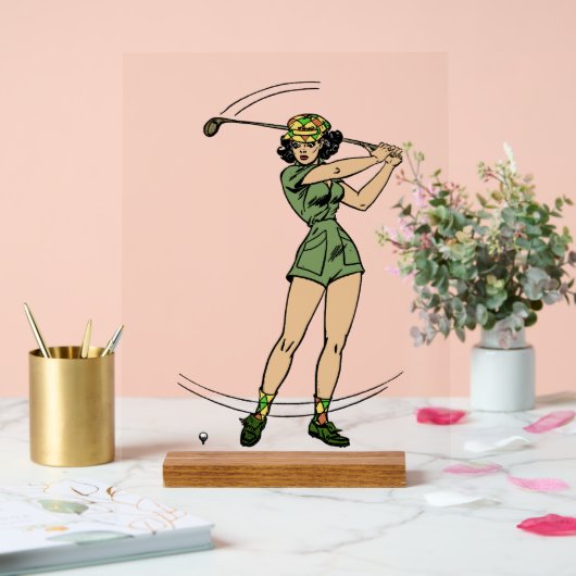 Opwarmen voor Golf Lady Golfer Acryl Bord (Huwelijk)