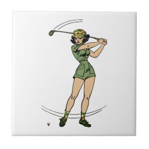Opwarmen voor Golf Lady Golfer Tegeltje