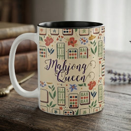 Opwekkende Crème Bloemige Waterverf Mahjong Koning Tweekleurige Koffiemok
