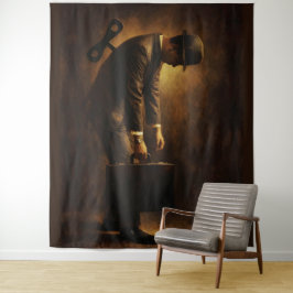 Opwindbare Kantoorman Surrealistische Routine Male Wandkleed