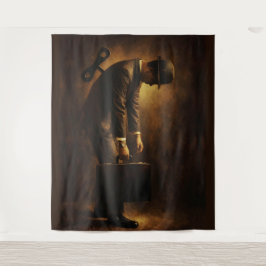 Opwindbare Kantoorman Surrealistische Routine Male Wandkleed