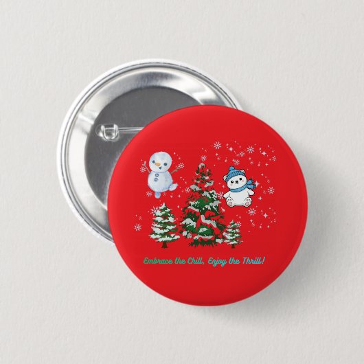 Opwindend winter helder rood ronde button 5,7 cm (Voorkant /achterkant)