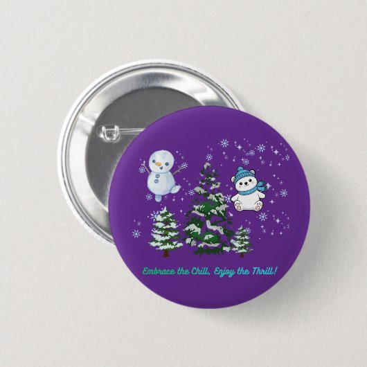 Opwindend winter koninklijk paars ronde button 5,7 cm (Voorkant /achterkant)