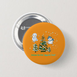 Opwindend winter oranje ronde button 5,7 cm