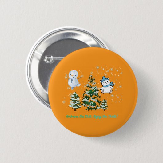 Opwindend winter oranje ronde button 5,7 cm (Voorkant /achterkant)
