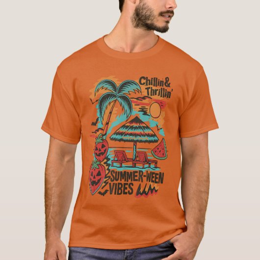 Opwindende Summerween Vibes Strandfeest Halloween T-shirt (Voorkant)