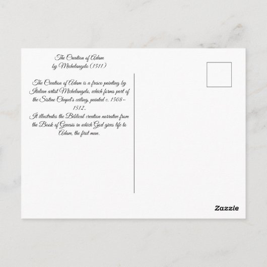 Opzet van Adam door Michelangelo Briefkaart (Achterkant)
