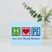 Opzetbare PE Teacher Peace Love Physical Education Briefkaart (Staand voorkant)