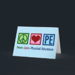 Opzetbare PE Teacher Peace Love Physical Education Feestdagen Kaart<br><div class="desc">Peace Love P.E. Een leuke PE-kerstkaart voor een coach die les geeft over de basisschool en lichamelijke opvoeding voor studenten. Een coole gym leraar cadeau.</div>
