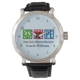 Opzetbare PE Teacher Peace Love Physical Education Horloge