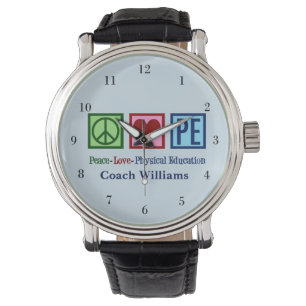 Opzetbare PE Teacher Peace Love Physical Education Horloge