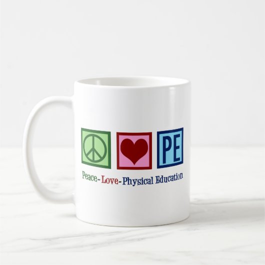 Opzetbare PE Teacher Peace Love Physical Education Koffiemok (Links)