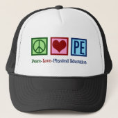 Opzetbare PE Teacher Peace Love Physical Education Trucker Pet (Voorkant)
