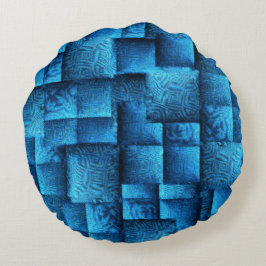 Opzichtige blauwe vierkanten met abstracte tribale rond kussen