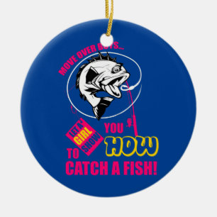 Opzij, laat meisje zien hoe vissen grappig keramisch ornament