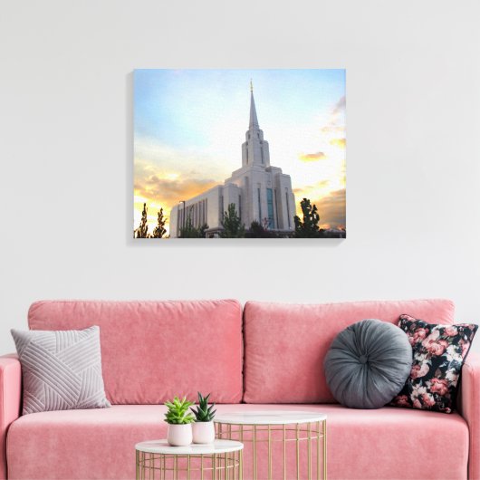 Oquirrh Mountain LDS tempel utah mormon sunset Canvas Afdruk (Insitu (Woonkamer))