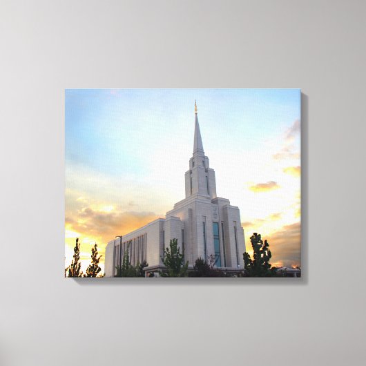 Oquirrh Mountain LDS tempel utah mormon zonsonderg Canvas Afdruk (Voorkant)