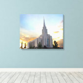 Oquirrh Mountain LDS tempel utah mormon zonsonderg Canvas Afdruk (Insitu (Houten vloer))