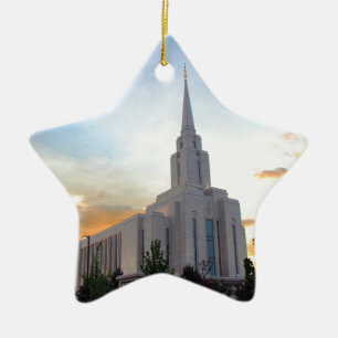 Oquirrh Mountain LDS Utah Temple sunset Keramisch Ornament