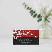 OR Code Floral Cherry Blossoms Red White Visitekaartje (Staand voorkant)