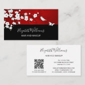 OR Code Floral Cherry Blossoms Red White Visitekaartje (Voorkant / Achterkant)