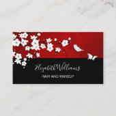 OR Code Floral Cherry Blossoms Red White Visitekaartje (Voorkant)