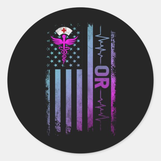 OR Job Operating room Nurse USA Flag Ronde Sticker (Voorkant)