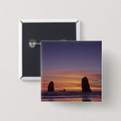 OR, Oregon-kust, Cannon Beach, zeestacks bij Vierkante Button 5,1 Cm (Voorkant /achterkant)