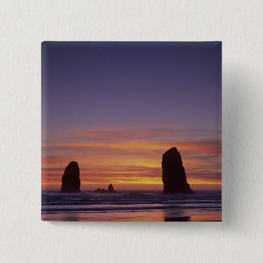 OR, Oregon-kust, Cannon Beach, zeestacks bij Vierkante Button 5,1 Cm (Voorkant)