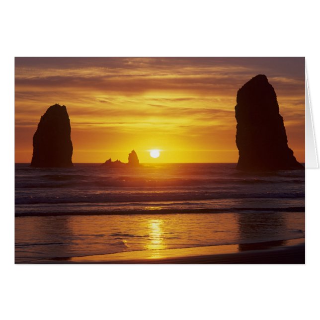 OR, Oregon kust, Cannon Beach, zeestacks om 2 uur (Voorkant Horizontaal)