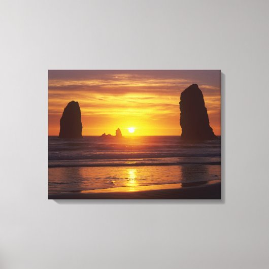 OR, Oregon-kust, Cannon Beach, zeestapels bij Canvas Afdruk (Voorkant)