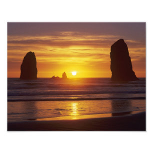 OR, Oregon-kust, Cannon Beach, zeestapels bij Foto Afdruk