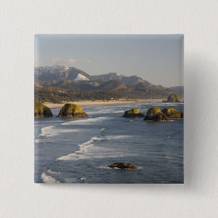 OR, Oregon-kust, Ecola State Park, uitzicht op 2 Vierkante Button 5,1 Cm