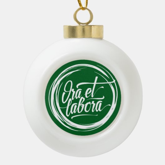 Ora et labora keramische bal ornament (Voorkant)