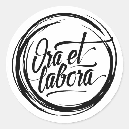 Ora et labora ronde sticker (Voorkant)