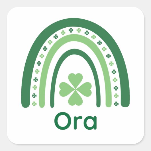 Ora Name Clover Boho Rainbow Vierkante Sticker (Voorkant)